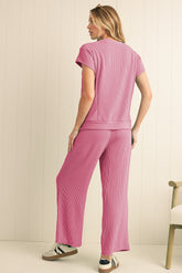 Pink Corded Wide Leg Pants Set